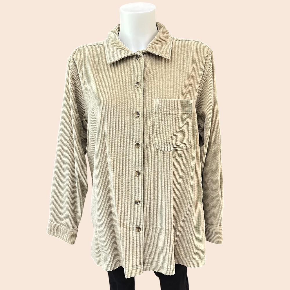 L.L. Bean Tan Beige Corduroy Shacket Jacket Button Up Cotton Size M - Reg